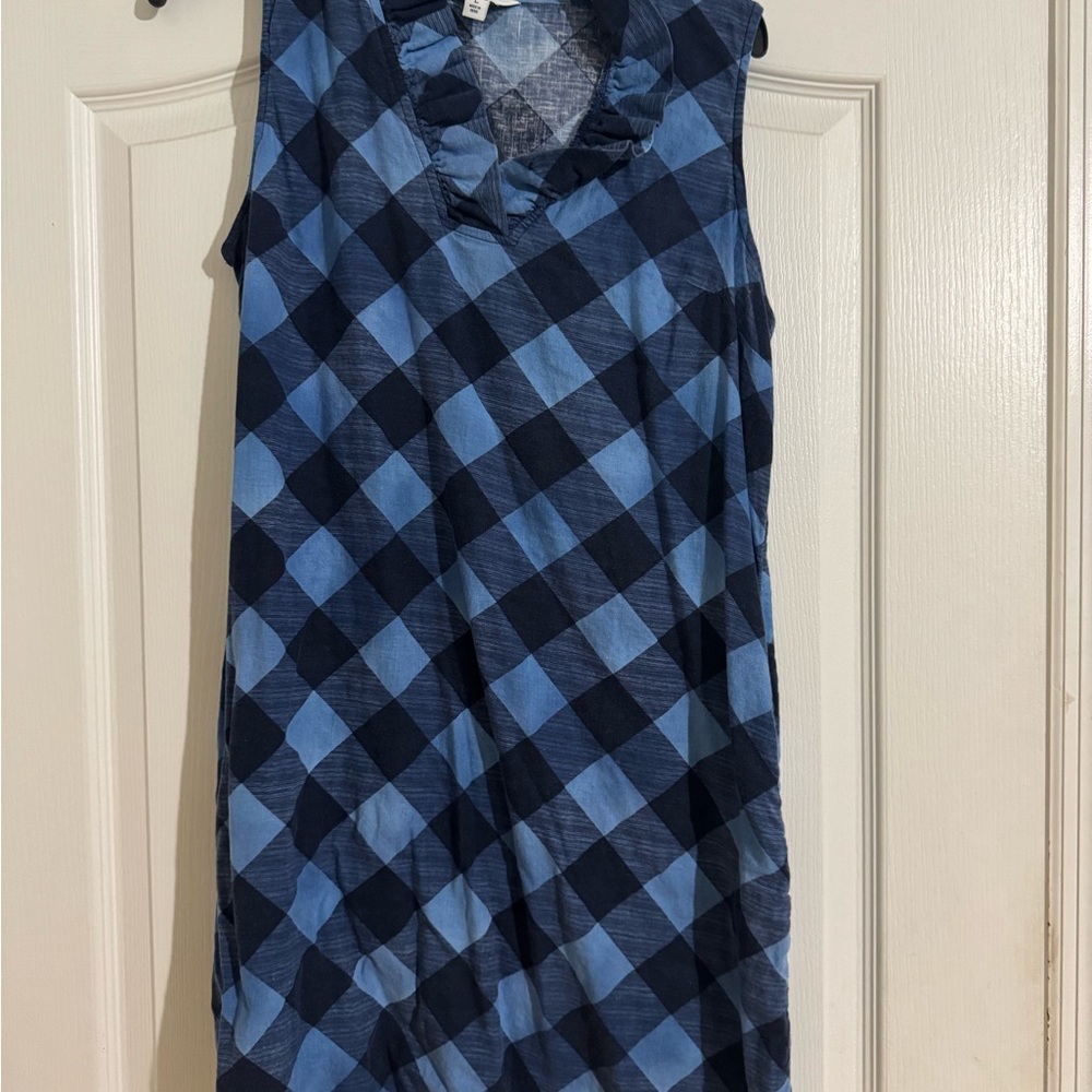 Crown & Ivy Navy and Light Blue Checkered Mini Dress